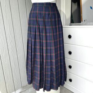 VTG 90s GAP Plaid Tartan Pleated Midi Skirt Rayon Grunge Academia Sz 8
